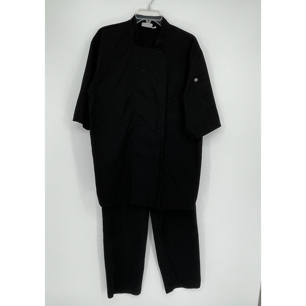 Chef Works Men's Black Short Sleeve Double Breasted Coat and Pants Set Size L